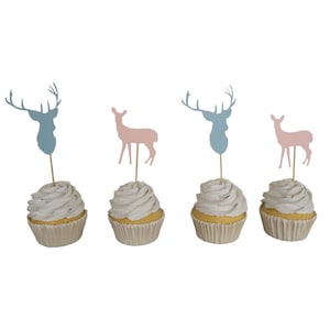 Reh oder Hirsch Cupcake Topper, Reh jagen Cupcake Topper, Reh oder Reh Geschlecht offenbaren