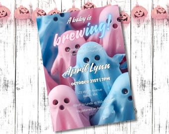 Invitación para revelar el género de Halloween: Un bebé está gestando, Una pequeña calabaza está en camino, Revelación del género de una calabaza, Revelación del género de una bruja