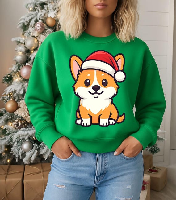 クリスマスコーギーPNGデジタルダウンロード、クリスマスサンタ犬PNG