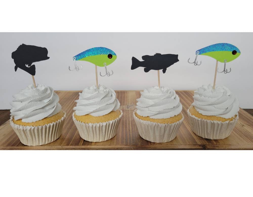 Bass Fishing Cupcake Toppers, Bass Fishing Party, Fishing Birthday