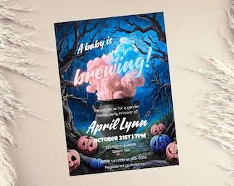Invitación para revelar el género de Halloween: Un bebé está gestando, Una pequeña calabaza está en camino, Revelación del género de una calabaza, Revelación del género de una bruja
