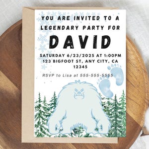 Editable Canva Bigfoot They Do Exist Sasquatch Yeti Abominable Snowman Birthday Invitation Template