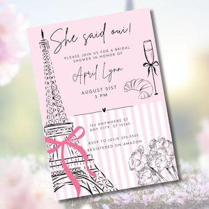 Paris France Bridal Shower Invitation, French Theme Bridal Shower Invite, Paris Theme Bridal Shower Invitation, Paris Eiffel Tower Invite
