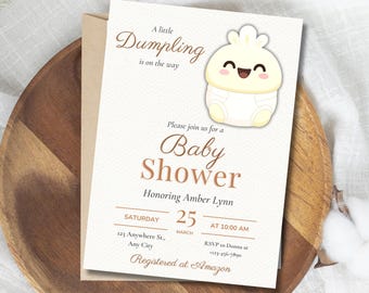 A Little Dumpling is On the Way Baby Shower Invitation, Editable Dumpling Baby Shower Invite, Boho, Dumpling baby Shower, Dumpling Party