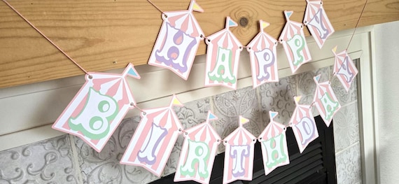 Pastel Pink Girl Circus Birthday Banner, Carnival Birthday Banner, Circus Themed Birthday, Circus Decorations, Circus Happy Birthday Banner