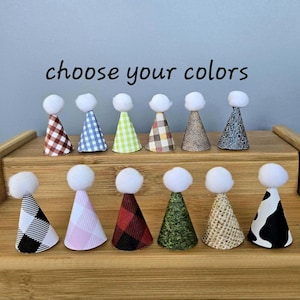 Set of 6 Mini Party Hats Party Animal Miniature Party Hats Animal Cake Cupcake Topper Nature Barnyard Cowboy Western Mini Party Hats