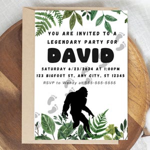 Editable Canva Bigfoot They Do Exist Sasquatch Yeti Abominable Snowman Birthday Invitation Template