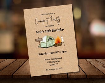 Camping Birthday Invitation Camping Party Invitation Camp Out Under The Stars Boy Campout Smores Party Backyard Camping Invite Campout Party
