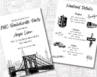 New York City Bachelorette Invitation | NYC Bachelorette Invitation & Itinerary | NYC Theme Bachelorette | Bachelorette Digital Download