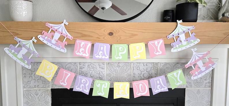 Pastel Pink Carousel Circus Birthday Banner, Carnival Birthday Banner, Circus Birthday, Circus Decorations, Circus Happy Birthday Banner image 2