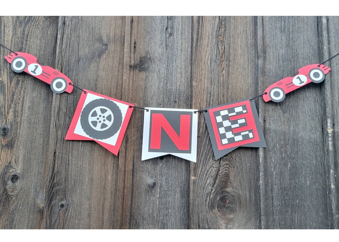 One Year Race Car Birthday Banner Race Car Birthday Race Car Etsy