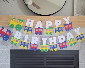 Train birthday banner, train garland, train birthday party banner, happy birthday train banner, train birthday decorations, classroom train