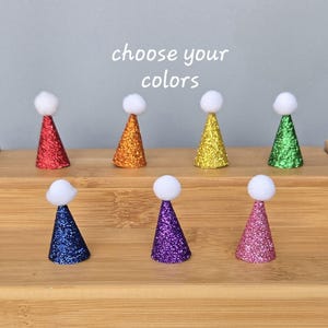 Set of 6 Mini Party Hats Party Animal Mini Minature Party Hats Dinosaur Party Hats Animal Cake Cupcake Topper Silver Gold Glitter Party Hats