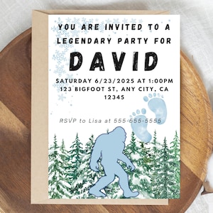Editable Canva Bigfoot They Do Exist Sasquatch Yeti Abominable Snowman Birthday Invitation Template