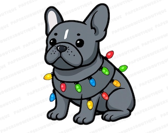 Imagen PNG de Bulldog Francés Navideño (Descarga digital), Imagen PNG de Perro Papá Noel Navideño, Diseño de Camiseta Navideña para Perro