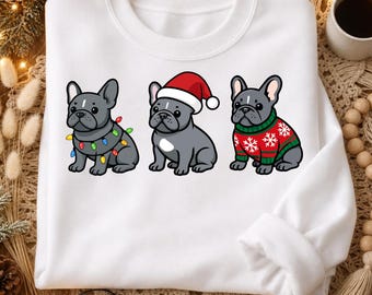 Bulldog francés navideño PNG descarga digital, perro Papá Noel navideño PNG, diseño de camiseta navideña para perros