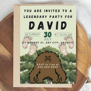 Editable Canva Bigfoot They Do Exist Sasquatch Yeti Abominable Snowman Birthday Invitation Template