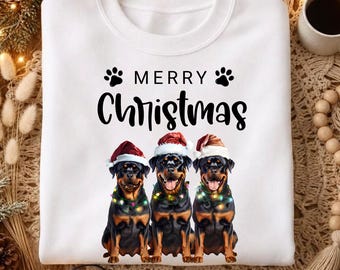 Weihnachtliches Rottweiler-PNG zum digitalen Download, Weihnachtsmann-Hund-PNG, Design für ein festliches Hunde-Shirt
