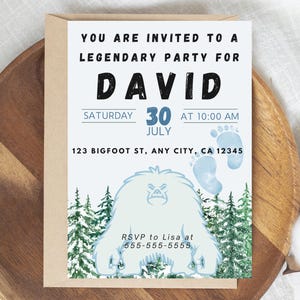 Editable Canva Bigfoot They Do Exist Sasquatch Yeti Abominable Snowman Birthday Invitation Template