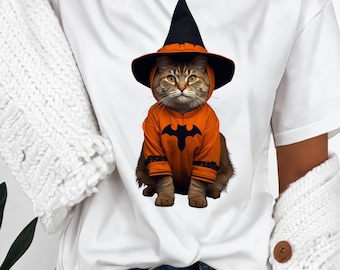 Halloween Witch Cat PNG Digital Download, Halloween Cat Costume Png, Spooky Season Shirt Design, Halloween Kitty Digital File
