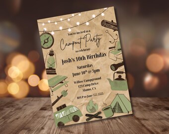 Camping Birthday Invitation Camping Party Invitation Camp Out Under The Stars Boy Campout Smores Party Backyard Camping Invite Campout Party