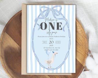 One Silly Goose First Birthday Invitation, Blue Goose Party Invite, Boy Goose 1st Birthday, Silly Goose Birthday Invitation
