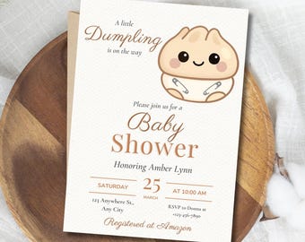 A Little Dumpling is On the Way Baby Shower Invitation, Editable Dumpling Baby Shower Invite, Boho, Dumpling baby Shower, Dumpling Party
