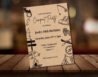 Camping Birthday Invitation Camping Party Invitation Camp Out Under The Stars Boy Campout Smores Party Backyard Camping Invite Campout Party