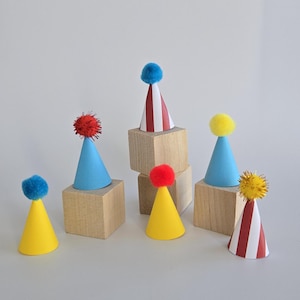 Set of 6 Mini Circus Party Hats Party Animal Mini Miniature Party Hats Dinosaur Party Hats Animal Cake Cupcake Topper Party Hats