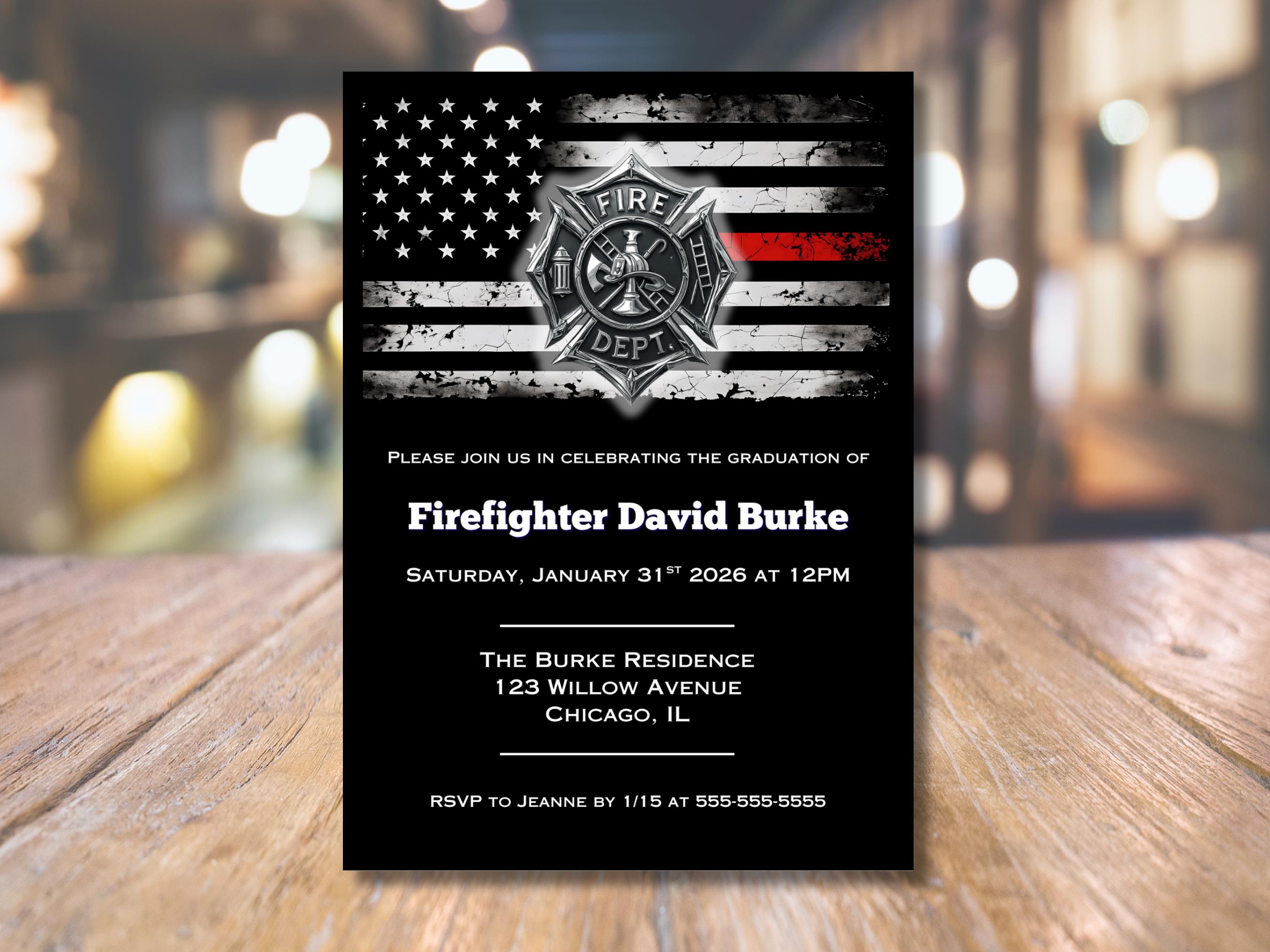 Firefighter First Responder Graduation Invitation, Fireman Graduation ...