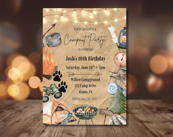 Camping Birthday Invitation Camping Party Invitation Camp Out Under The Stars Boy Campout Smores Party Backyard Camping Invite Campout Party
