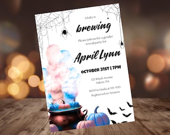 Invitación para revelar el género de Halloween: Un bebé está gestando, Una pequeña calabaza está en camino, Revelación del género de una calabaza, Revelación del género de una bruja