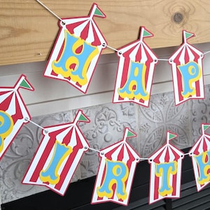 Circus Birthday Banner, Carnival Birthday Banner, Circus Themed Birthday, Circus Decorations, Circus Happy Birthday Banner