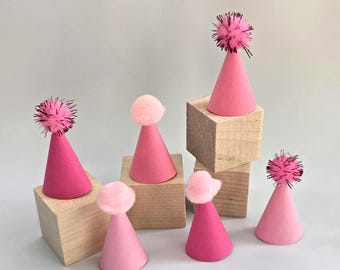 6er Set Mini Pink Partyhüte Partytier Mini Miniatur Partyhüte Dinosaurier Partyhüte Tier Kuchen Cupcaketopper Partyhüte