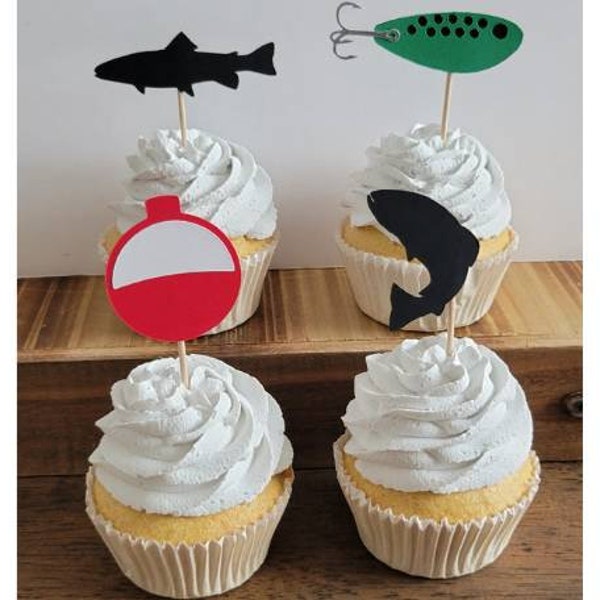 Trout fishing cupcake toppers, trout fishing party, fishing birthday, fisherman party, fishing party, fish cupcake toppers, fishing bday