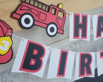 Fireman birthday banner, fire truck birthday banner, fire truck party, Fireman party, firefighter birthday banner, first responder birthday