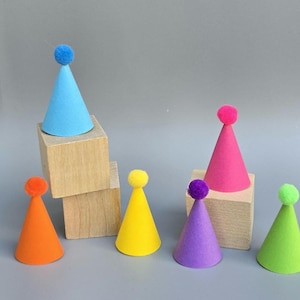 Set of 6 Mini Bright Color Party Hats Party Animal Mini Miniature Party Hats Dinosaur Party Hats Animal Cake Cupcake Topper Party Hats