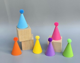 Set of 6 Mini Bright Color Party Hats Party Animal Mini Miniature Party Hats Dinosaur Party Hats Animal Cake Cupcake Topper Party Hats
