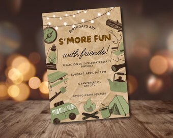 Camping Birthday Invitation Camping Party Invitation Camp Out Under The Stars Boy Campout Smores Party Backyard Camping Invite Campout Party
