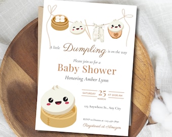A Little Dumpling is On the Way Baby Shower Invitation, Editable Dumpling Baby Shower Invite, Boho, Dumpling baby Shower, Dumpling Party