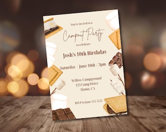 Camping Birthday Invitation Camping Party Invitation Camp Out Under The Stars Boy Campout Smores Party Backyard Camping Invite Campout Party