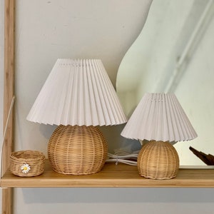 Small & Large Pleated Set Premium Rattan Lamp, Small Pleat, Large Pleat, Wicker Table Lamp, Hand Woven Table Lamp, Home Decor, Handmade Lamp