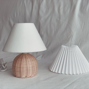 Rattan Lamp + Woven Light Shade + Pleated Light Shade, Handmade Rattan Decor, Hand Woven Table Lamp, Bamboo Lamp Shade, Home Decor