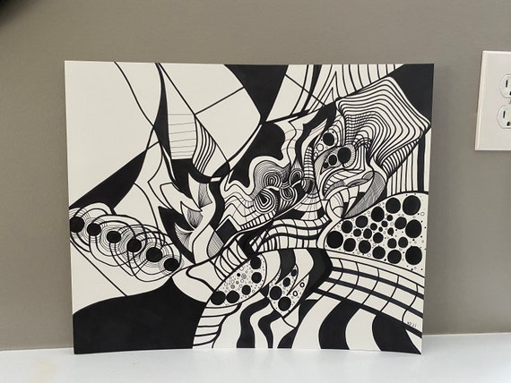 Black and White Line Art Abstract Trippy Wall Art - Etsy