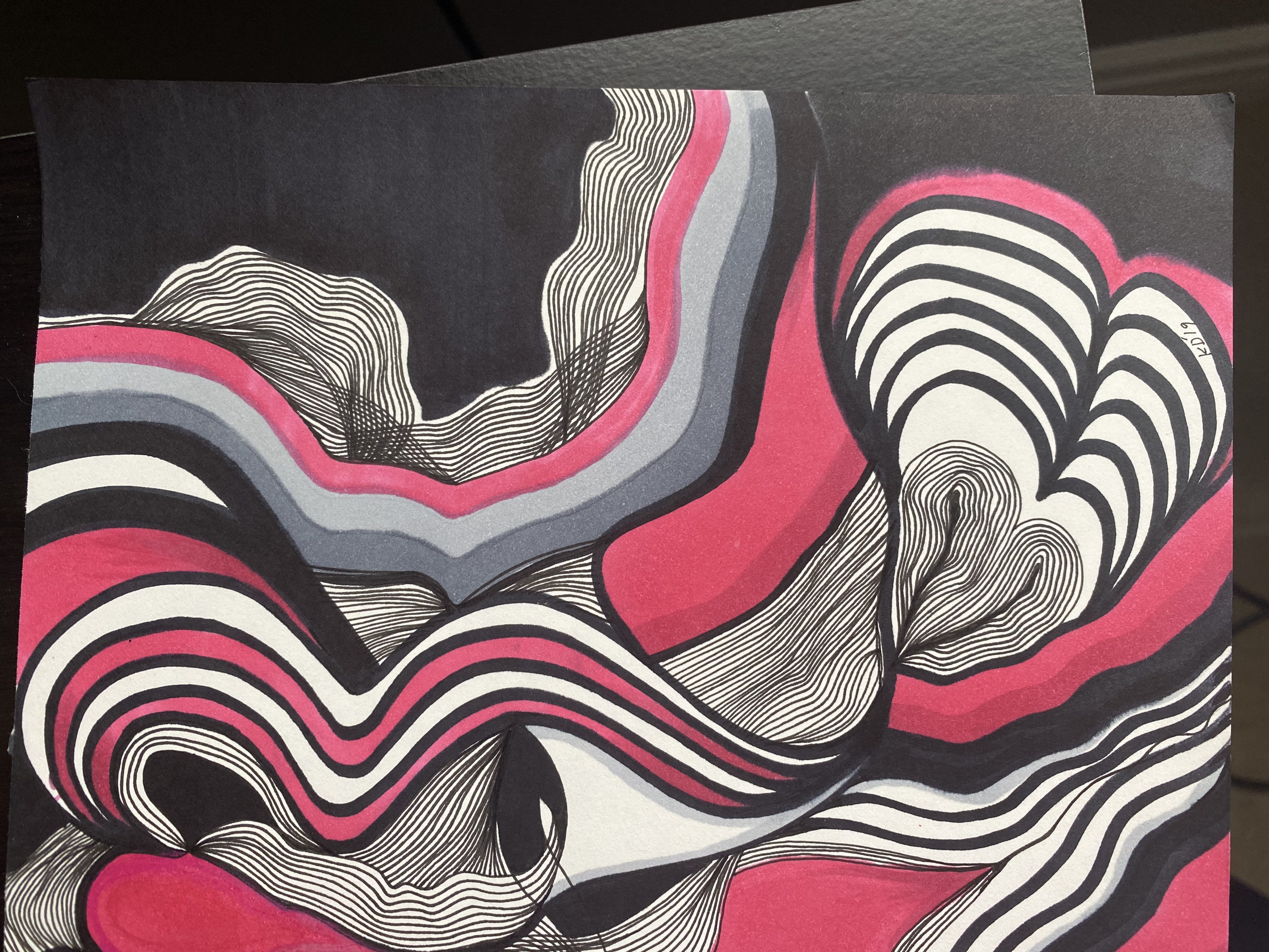 Pink, Black and White Line Art Abstract Original Art Piece - Etsy