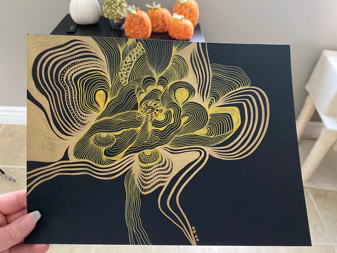 Zen Art Gold Line Art Unique Abstract Original Artwork Etsy