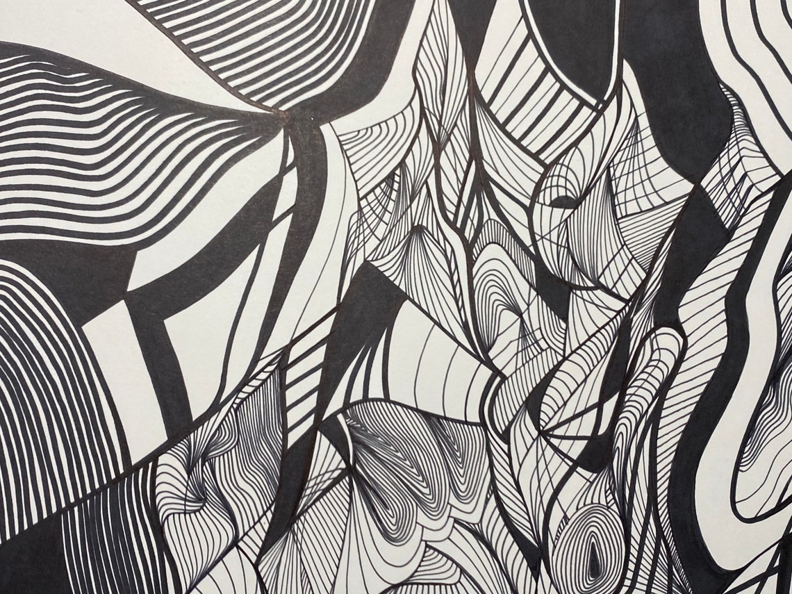 Unique Zen Abstract Black and White Line Art - Etsy
