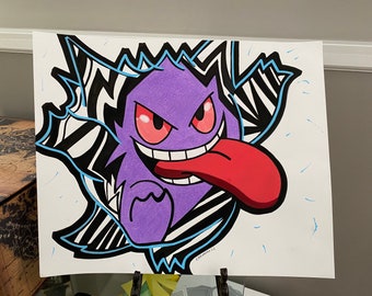 Gengar Art: Original Colored Pencil Drawing (14x17in)