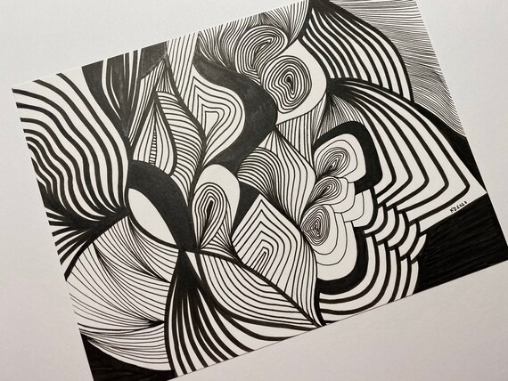 Unique Line Art Abstract Trippy Zen Original Artwork. Searching