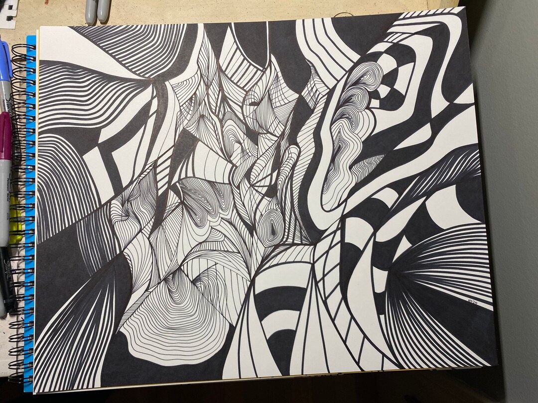Unique Zen Abstract Black and White Line Art - Etsy